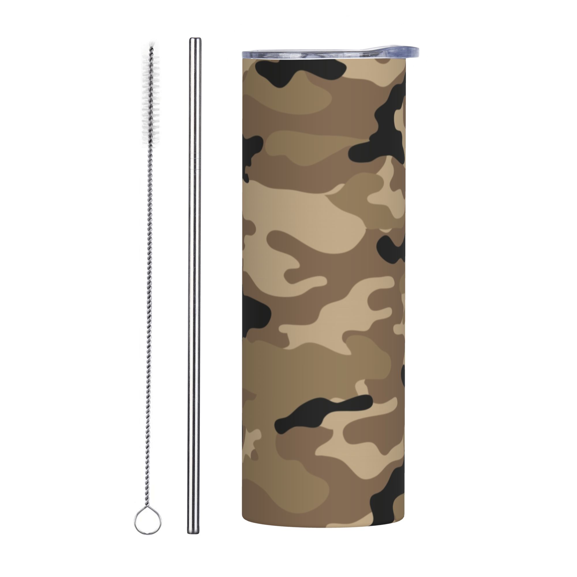 Double Wall Mug - Brown Woodland Camo Pattern Vacuum Tumbler