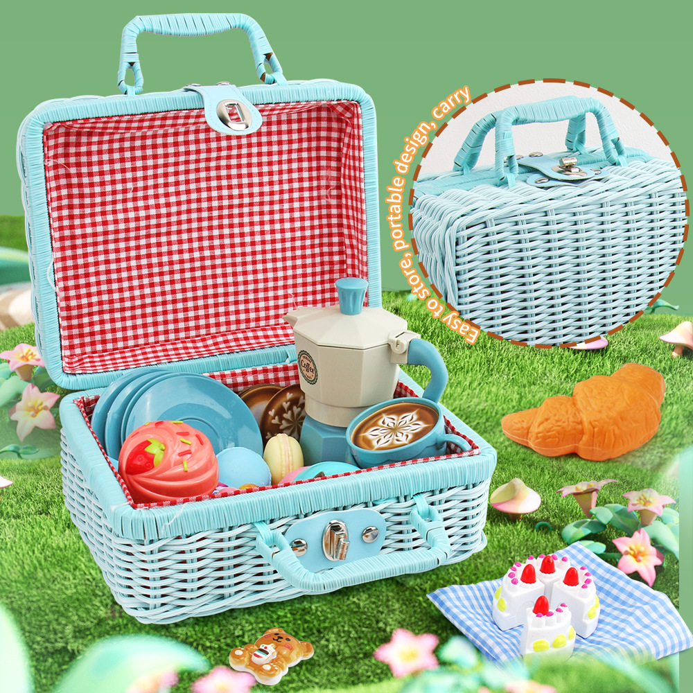 Coffee Tea Gift Basket - Girl Pretend Play Picnic Basket Coffee