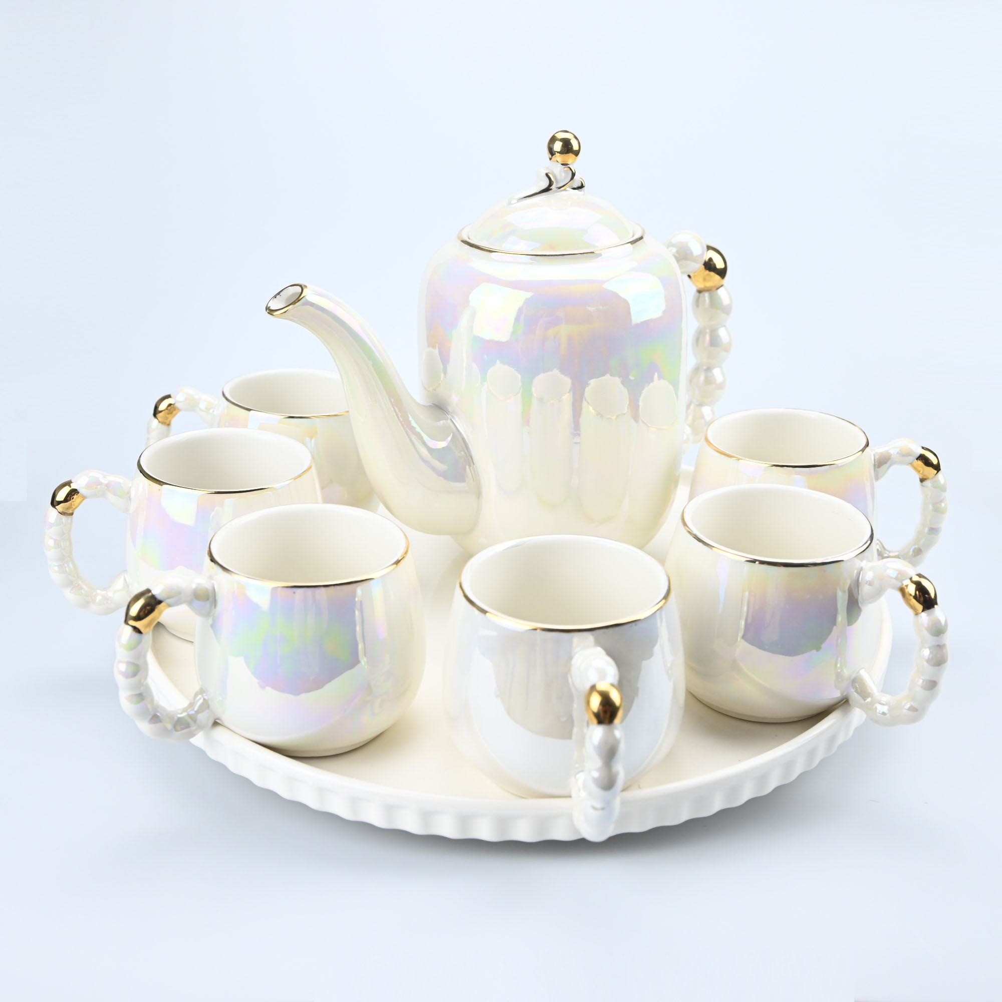 Coffee Tea Creamer - 8pcs porcelain tea set colored glaze