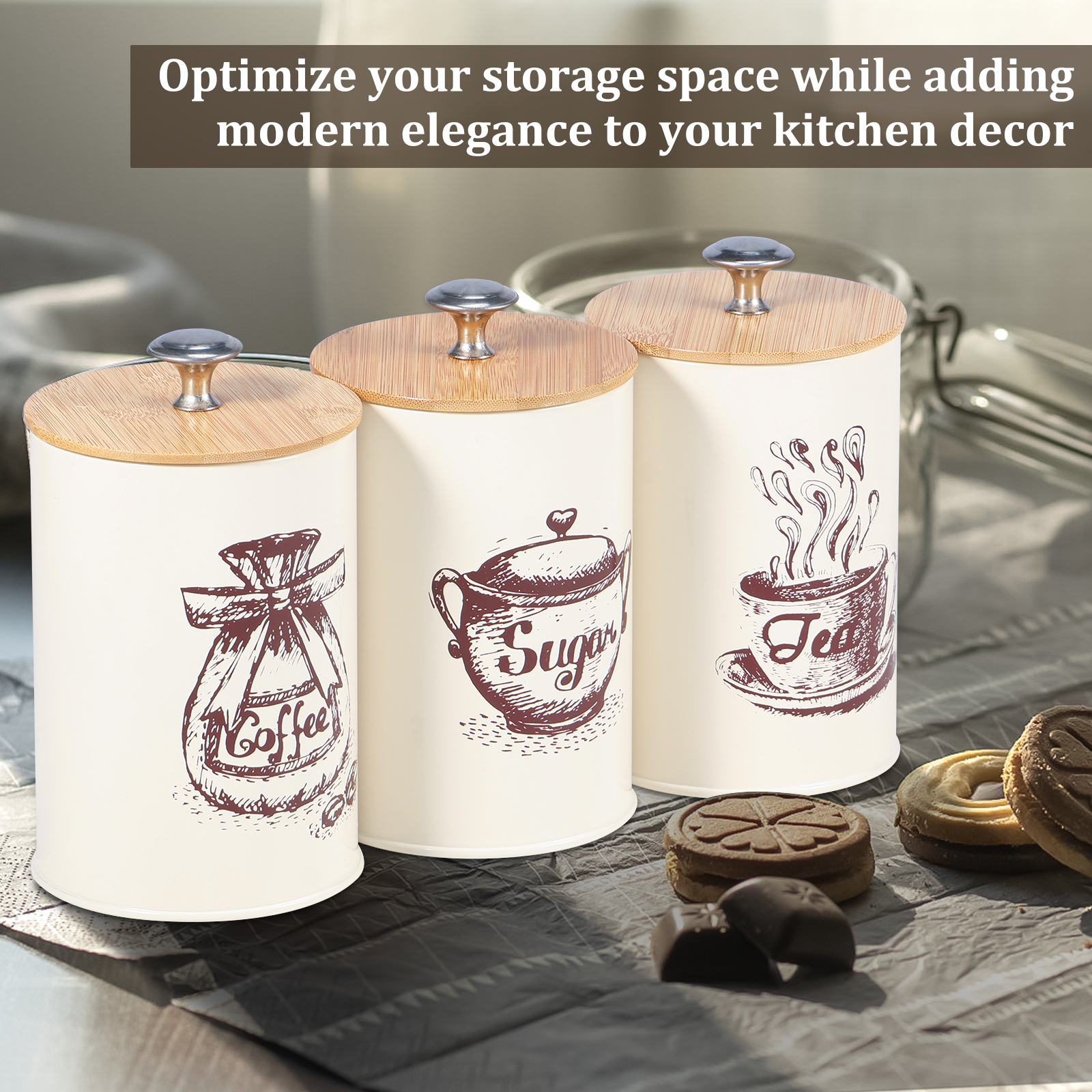 3Pcs Kitchen Storage Box Metal - Coffee Tea And Sugar Canister Set ulasan dan harga