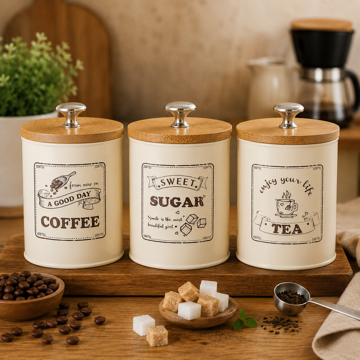 Vintage Coffee Sugar Tea Stora - Coffee Tea And Sugar Canister Set ulasan dan harga
