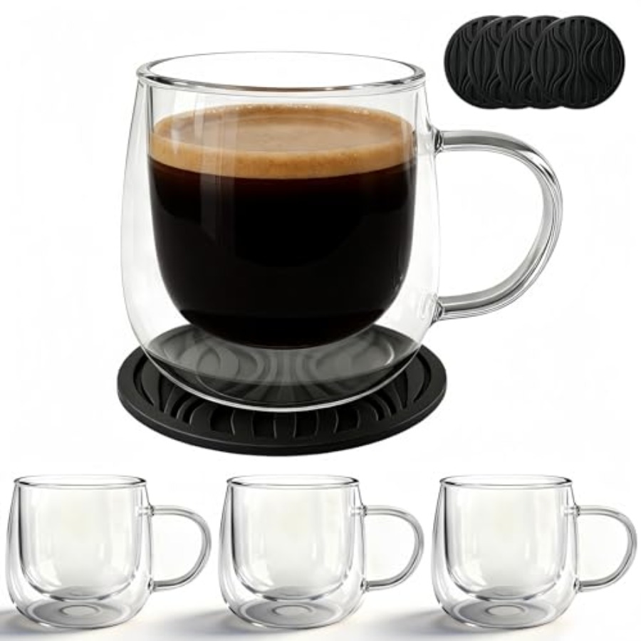 Glass Coffee Mugs Set Of 4 10o - Double Wall Mug ulasan dan harga