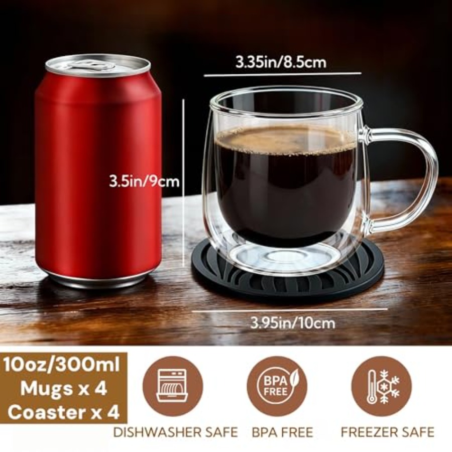 Glass Coffee Mugs Set Of 4 10o - Double Wall Mug ulasan dan harga
