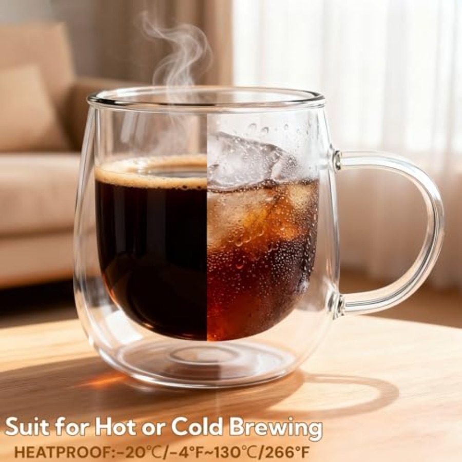 Glass Coffee Mugs Set Of 4 10o - Double Wall Mug ulasan dan harga