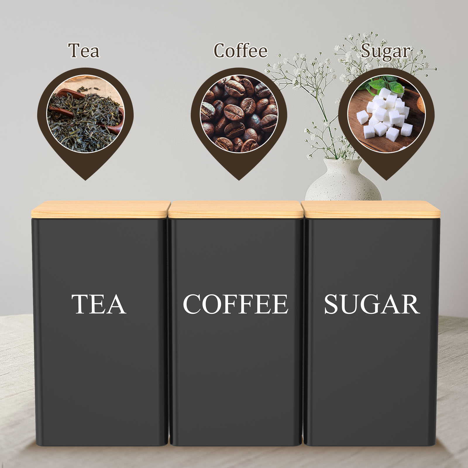 1000 ML Coffee Tea and Sugar C - Coffee Tea And Sugar Canister Set ulasan dan harga