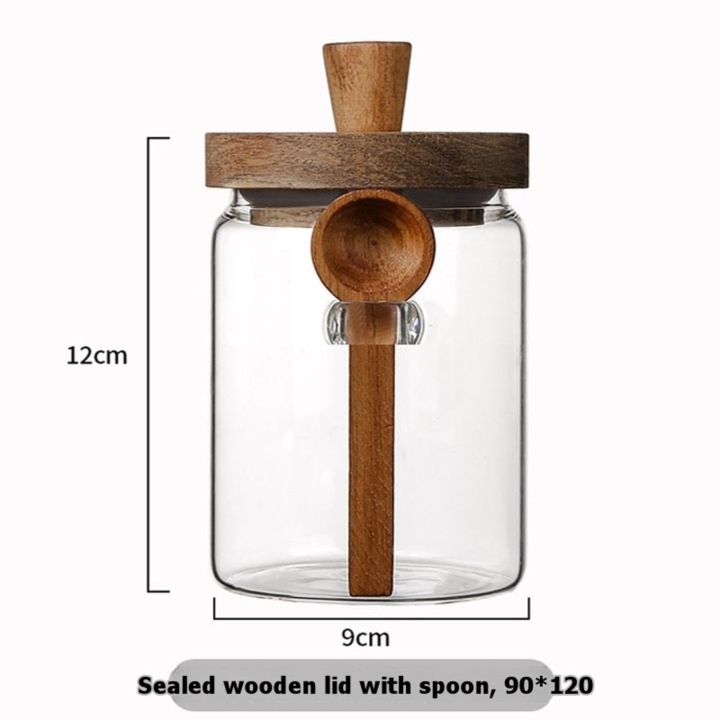 ABJI-Glass Jar With Wooden Lid - Coffee Tea And Sugar Canister Set ulasan dan harga