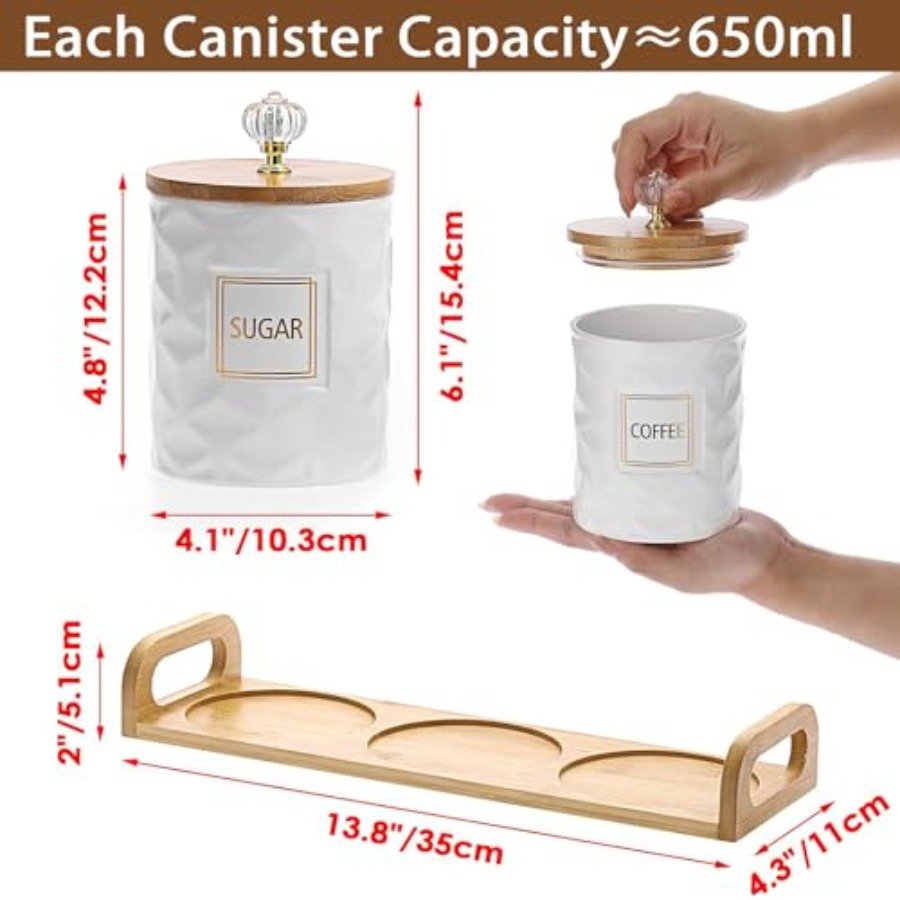Set of 3 Ceramic Canisters Set - Coffee Tea And Sugar Canister Set ulasan dan harga