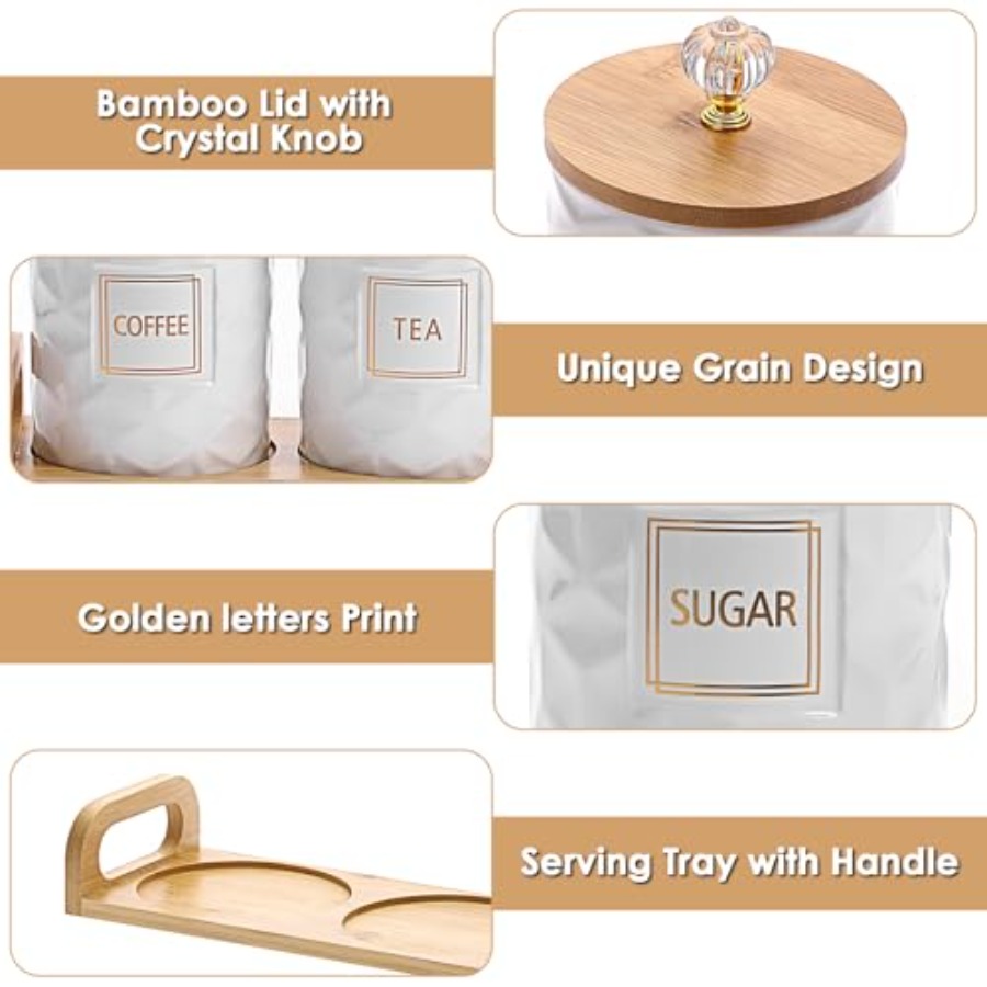 Set of 3 Ceramic Canisters Set - Coffee Tea And Sugar Canister Set ulasan dan harga