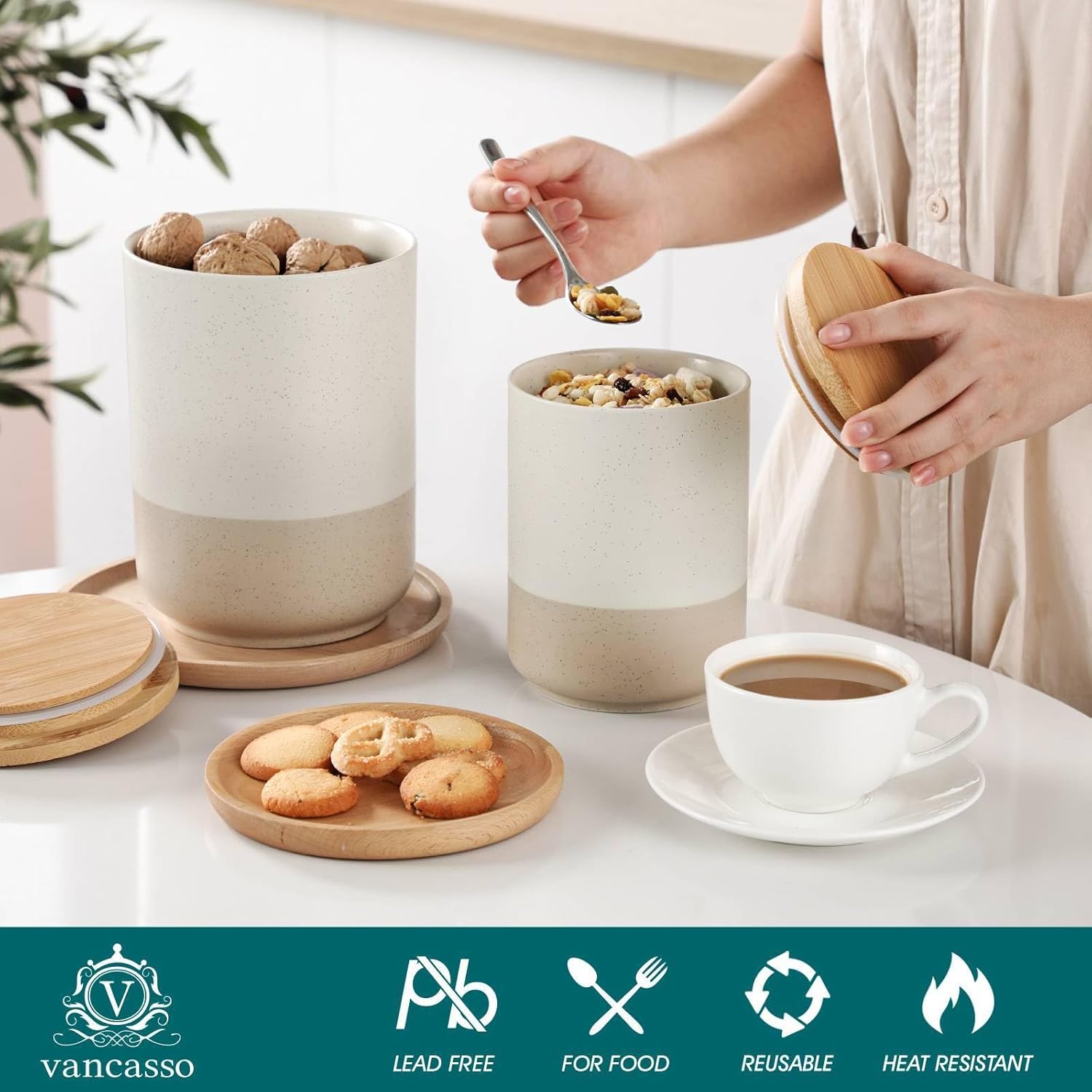 Sabine Ceramic Canister Set wi - Coffee Tea And Sugar Canister Set ulasan dan harga