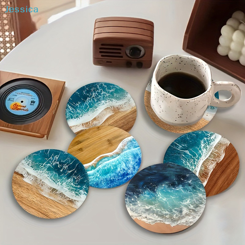 ♥Ocean Wave & Wood Grain Coast - Coffee Tea Sugar Set ulasan dan harga
