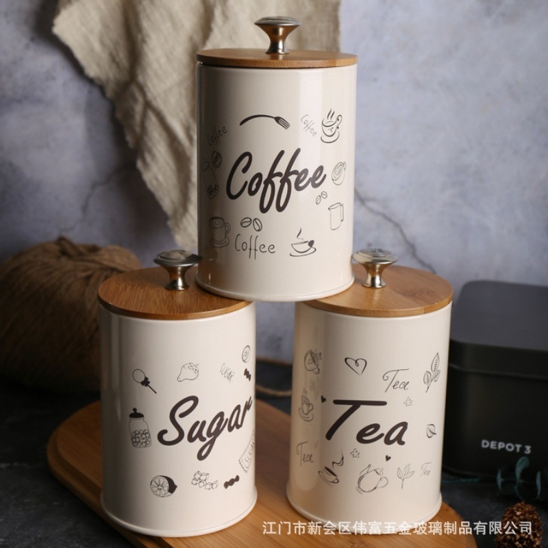 Bamboo Lid Airtight Coffee Sug - Coffee Tea And Sugar Canister Set ulasan dan harga