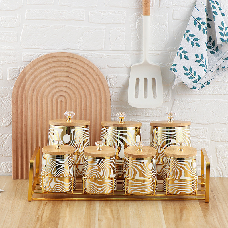 Set of 7 Color Glazed Ceramic  - Coffee Tea And Sugar Canister Set ulasan dan harga