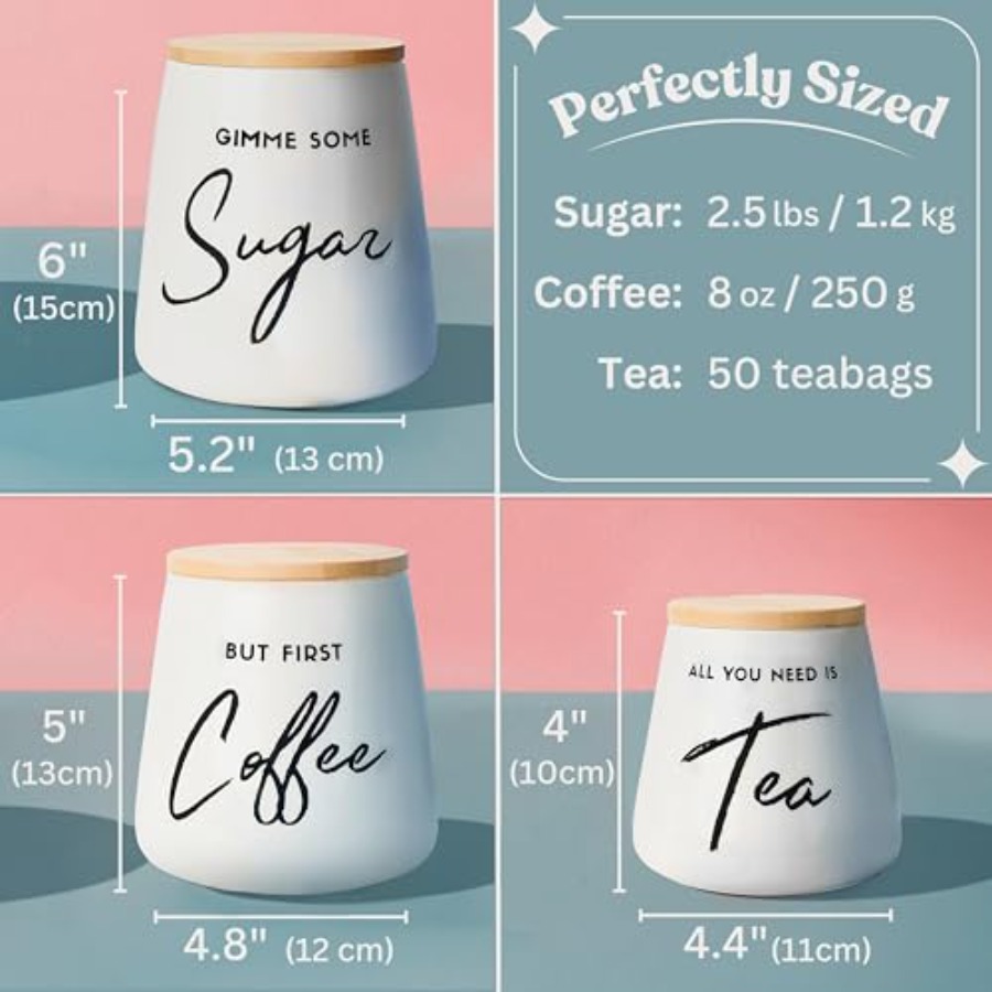 Coffee Tea and Sugar Ceramic C - Coffee Tea And Sugar Canister Set ulasan dan harga